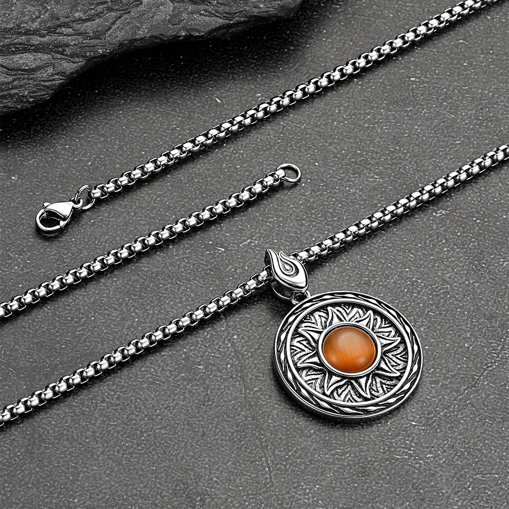 Gothic Tiger Eye Stone Sun Pendant Protection Necklace for Men