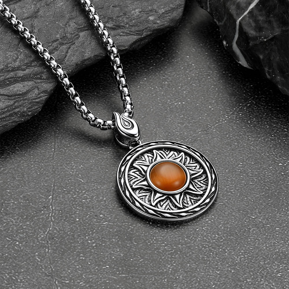Gothic Tiger Eye Stone Sun Pendant Protection Necklace for Men