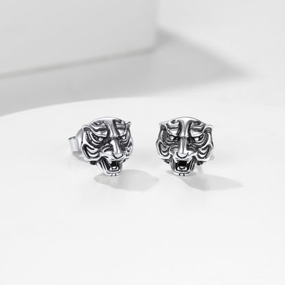 Flash Sale Sterling Silver Gothic Wolf Stud Earrings For Men