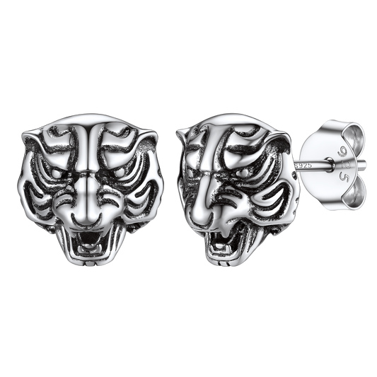 Flash Sale Sterling Silver Gothic Wolf Stud Earrings For Men