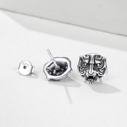 Flash Sale Sterling Silver Gothic Wolf Stud Earrings For Men