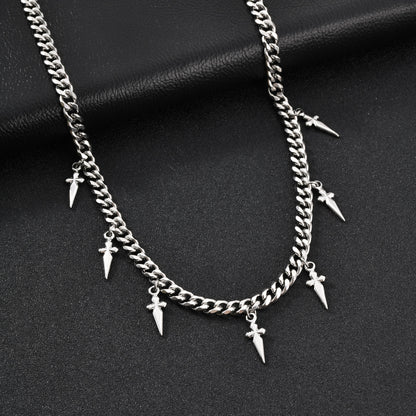 Silver chain necklace with spike-like pendants for men