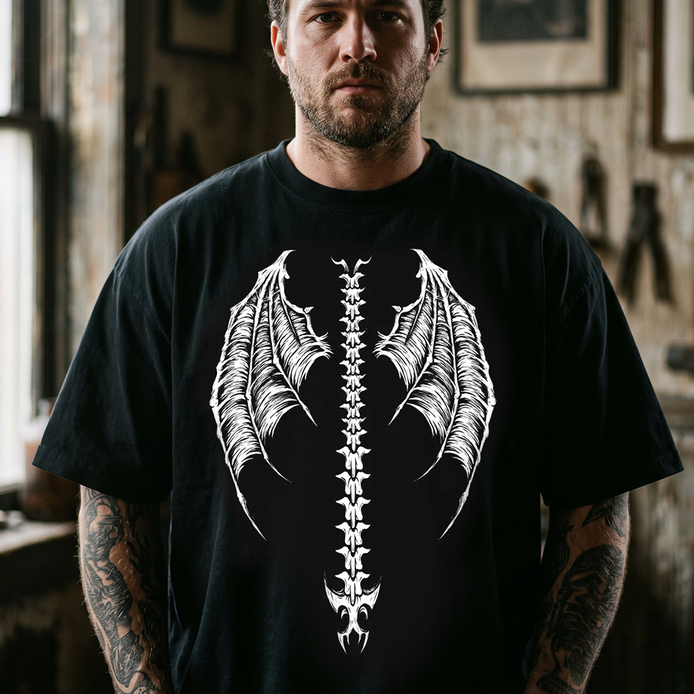 Man wearing Gothic demon wings human spine Y2K grunge graphic tee