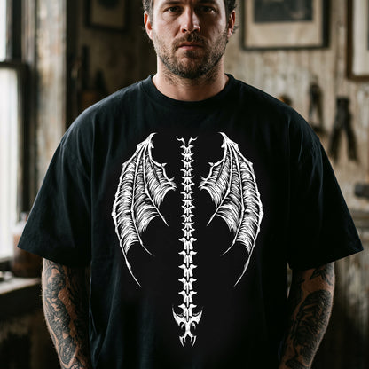 Man wearing Gothic demon wings human spine Y2K grunge graphic tee