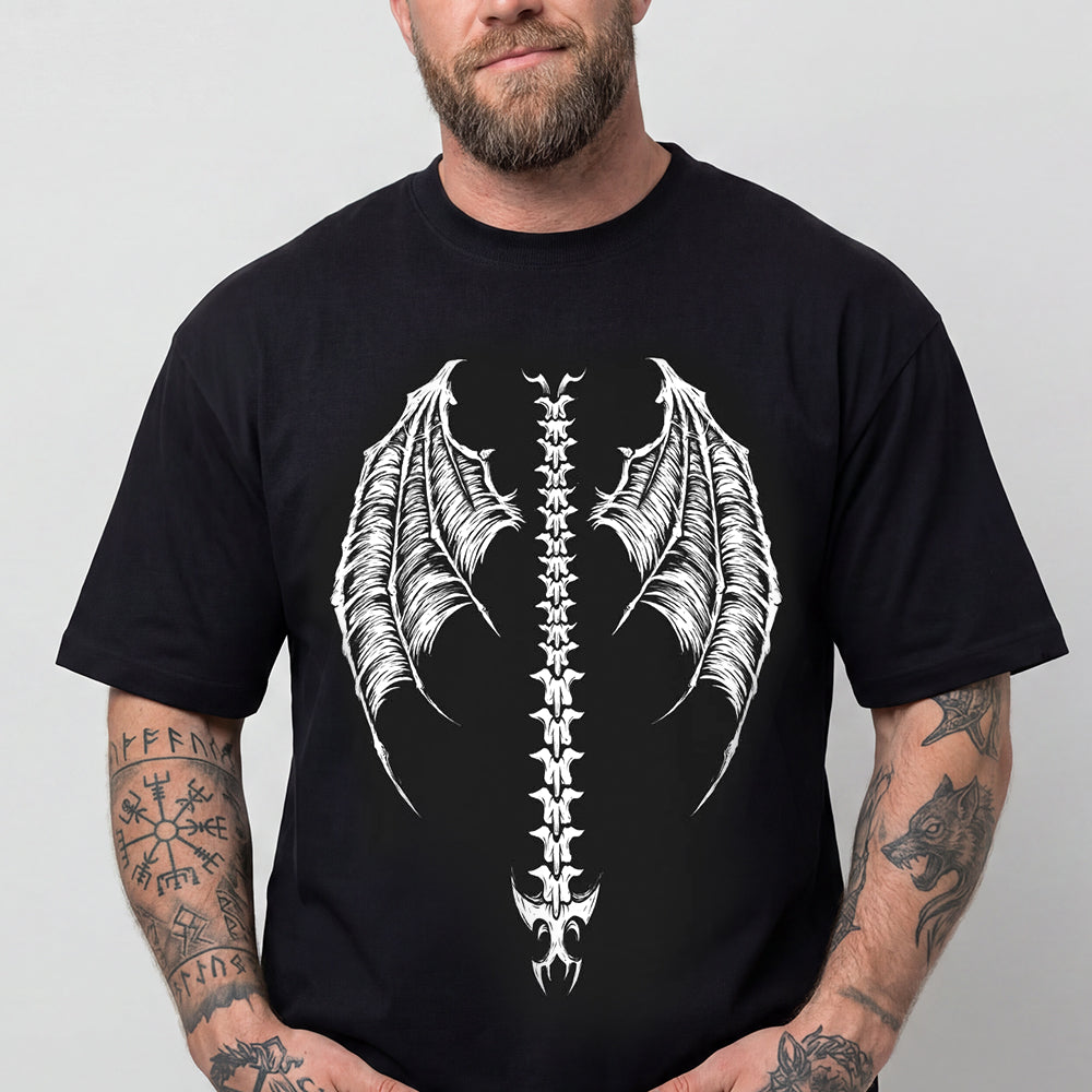 Man wearing Gothic demon wings human spine Y2K grunge graphic tee