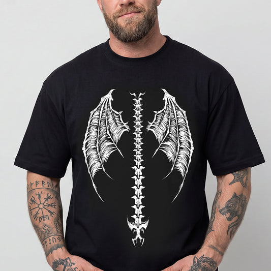 Man wearing Gothic demon wings human spine Y2K grunge graphic teeimg