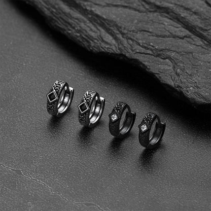 Gothic Geometric Black Zircon Stone Hoop Earrings for Men, 13mm