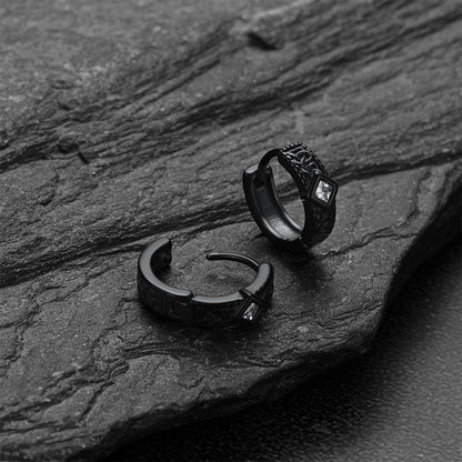 Black hoop earrings with Gothic Geometric Black Zircon Stone for Men, 13mm