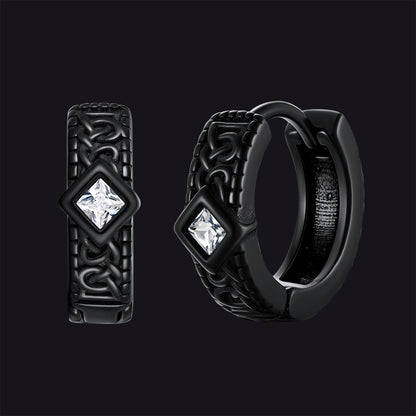 Black Gothic Geometric Black Zircon Hoop Earrings for Men, 13mm