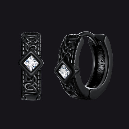 Black Gothic Geometric Black Zircon Hoop Earrings for Men, 13mmimg