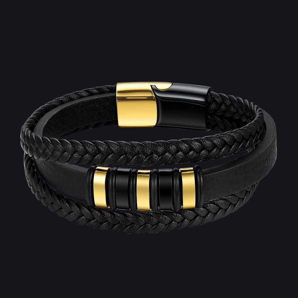 Gothic Multilayer Leather Bracelet Braided Leather Wristband for Men