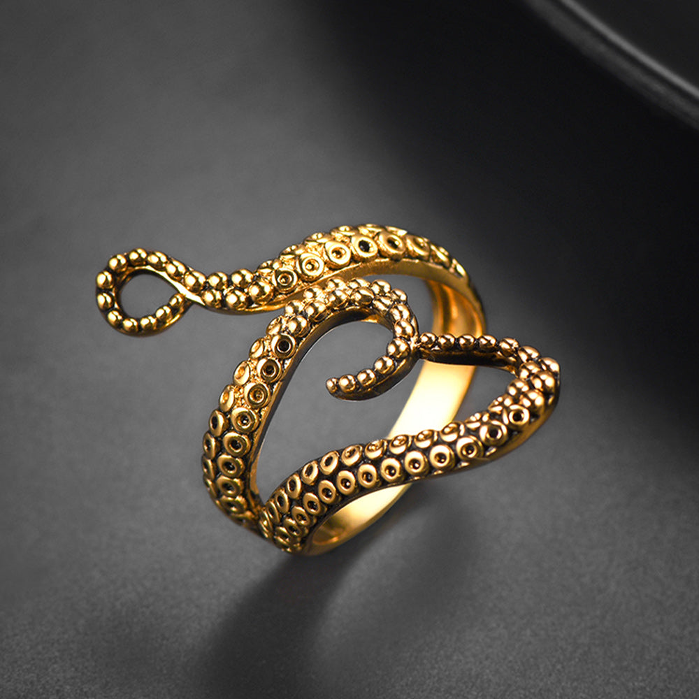 Gothic Punk Animal Octopus Adjustable Open Ring for Men