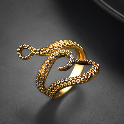 Gothic Punk Animal Octopus Adjustable Open Ring for Men