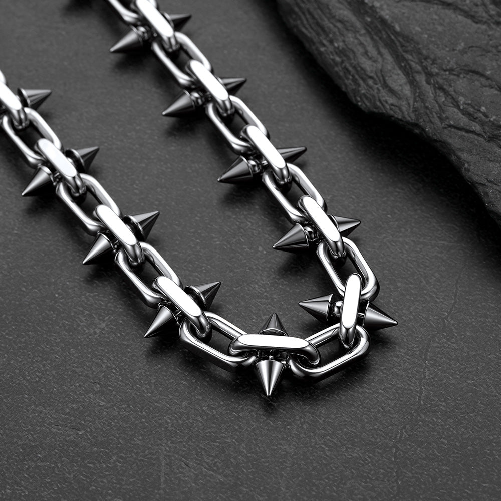 Gothic punk thorn cone spike heavy chain necklace for men