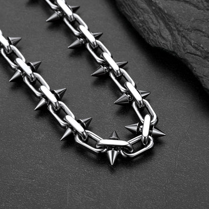 Gothic punk thorn cone spike heavy chain necklace for men