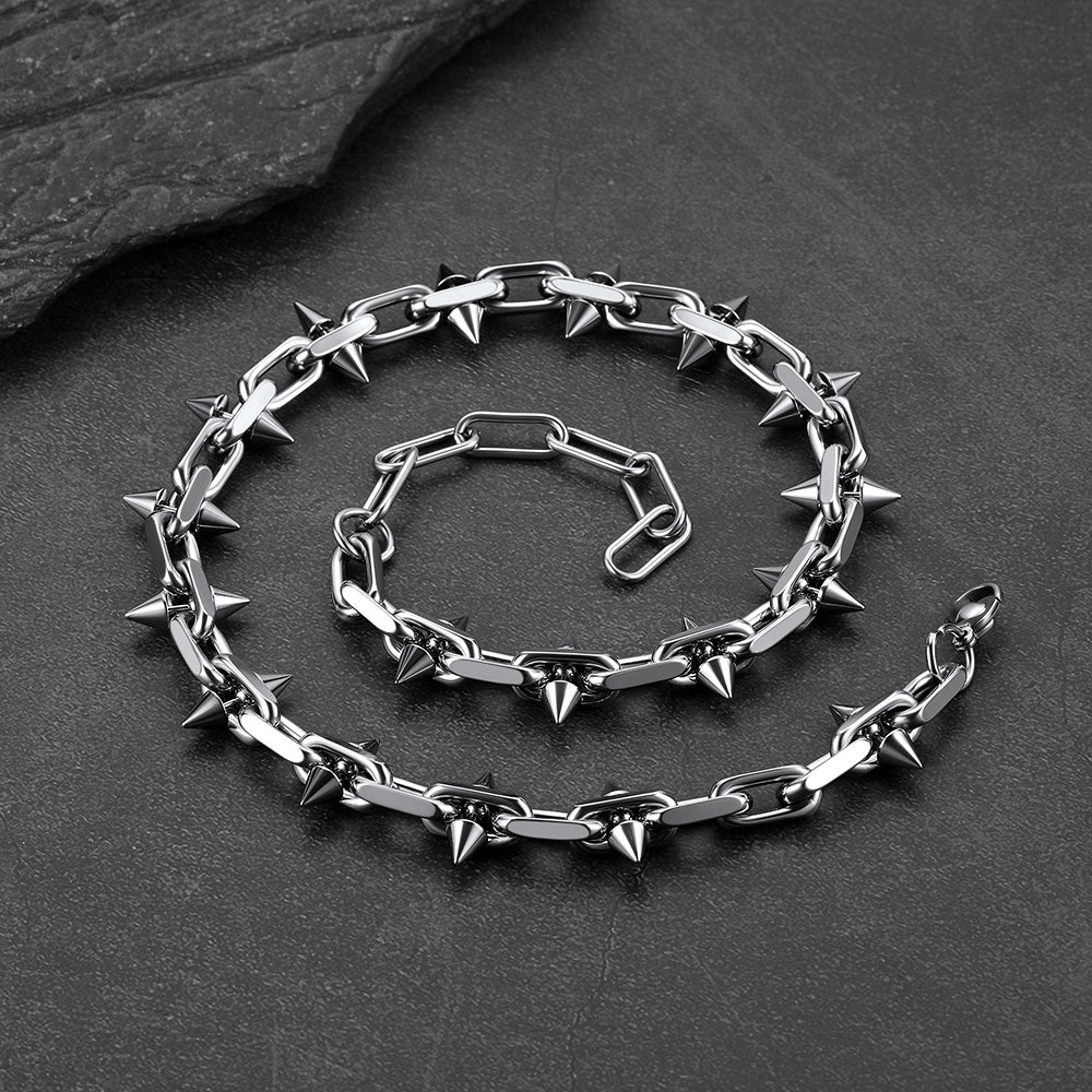 Gothic punk thorn cone spike heavy chain necklace for men