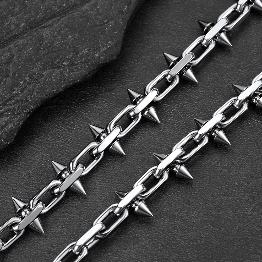 Gothic punk thorn cone spike heavy chain necklace for men
