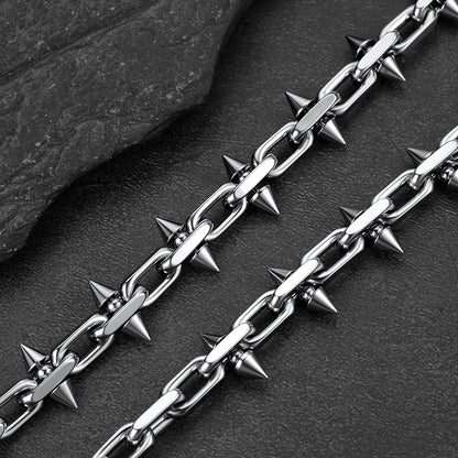 Gothic punk thorn cone spike heavy chain necklace for men