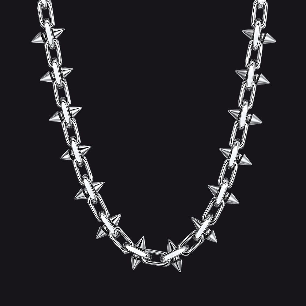 Gothic punk thorn cone spike heavy chain necklace for men