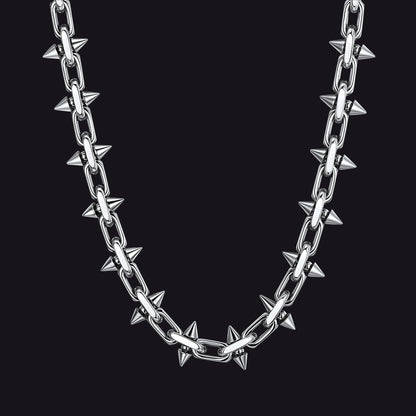 Gothic punk thorn cone spike heavy chain necklace for men