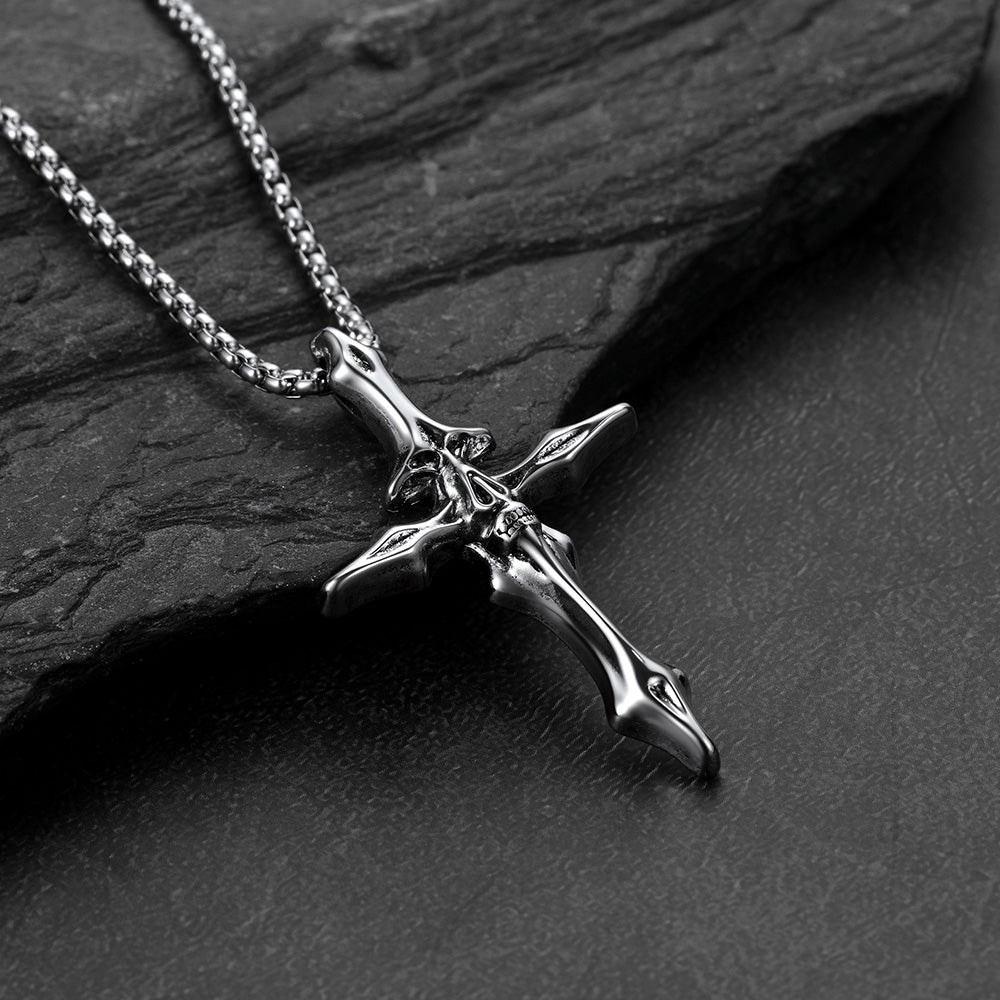 Gothic Skull Crucifix Cross Pendant Necklace for Men