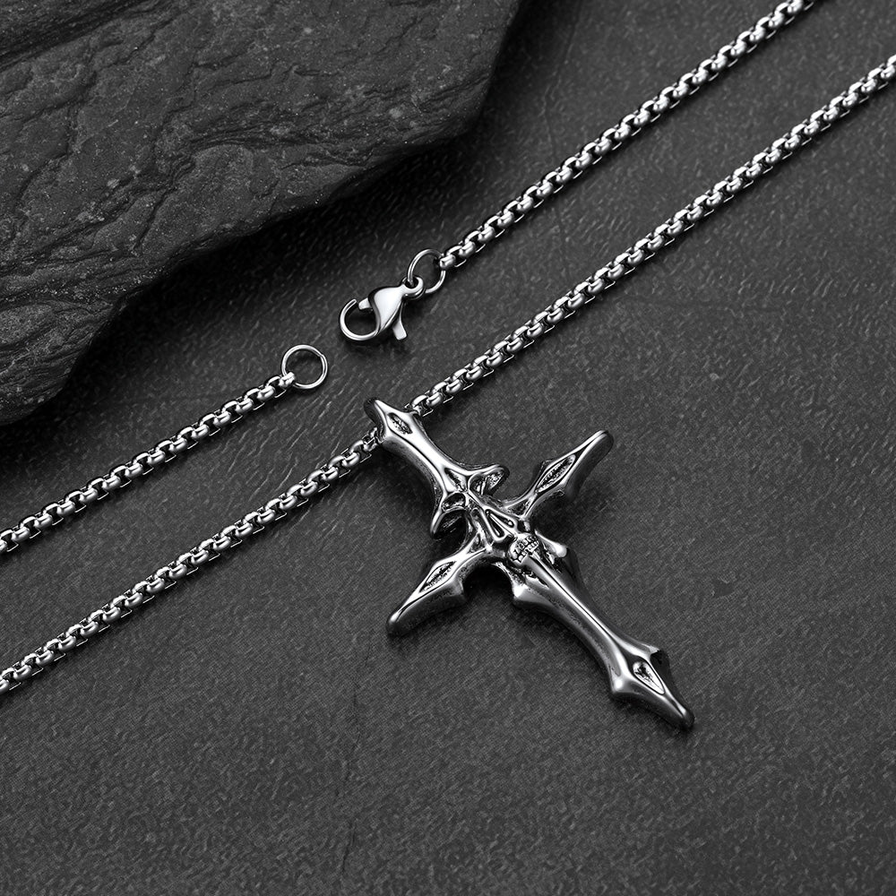 Gothic Skull Crucifix Cross Pendant Necklace for Men