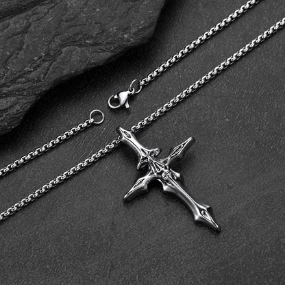 Gothic Skull Crucifix Cross Pendant Necklace for Men