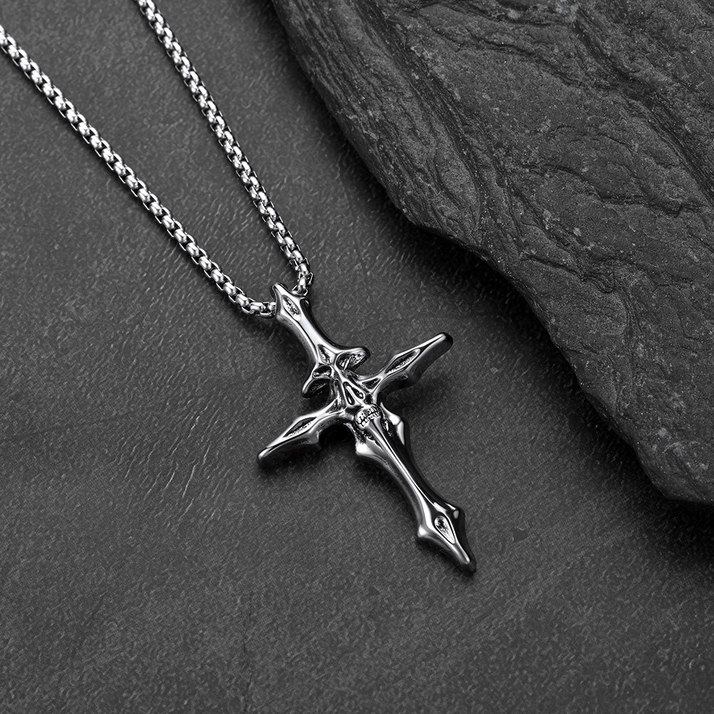 Gothic Skull Crucifix Cross Pendant Necklace for Men