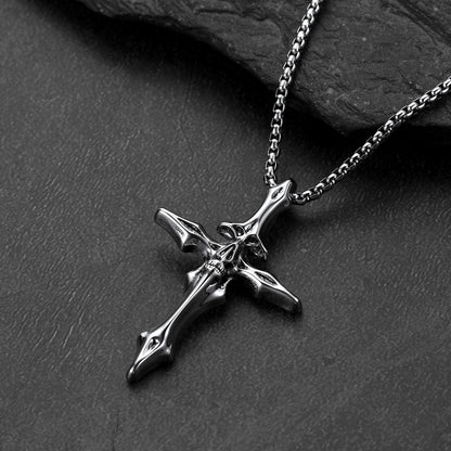 Gothic Skull Crucifix Cross Pendant Necklace for Men