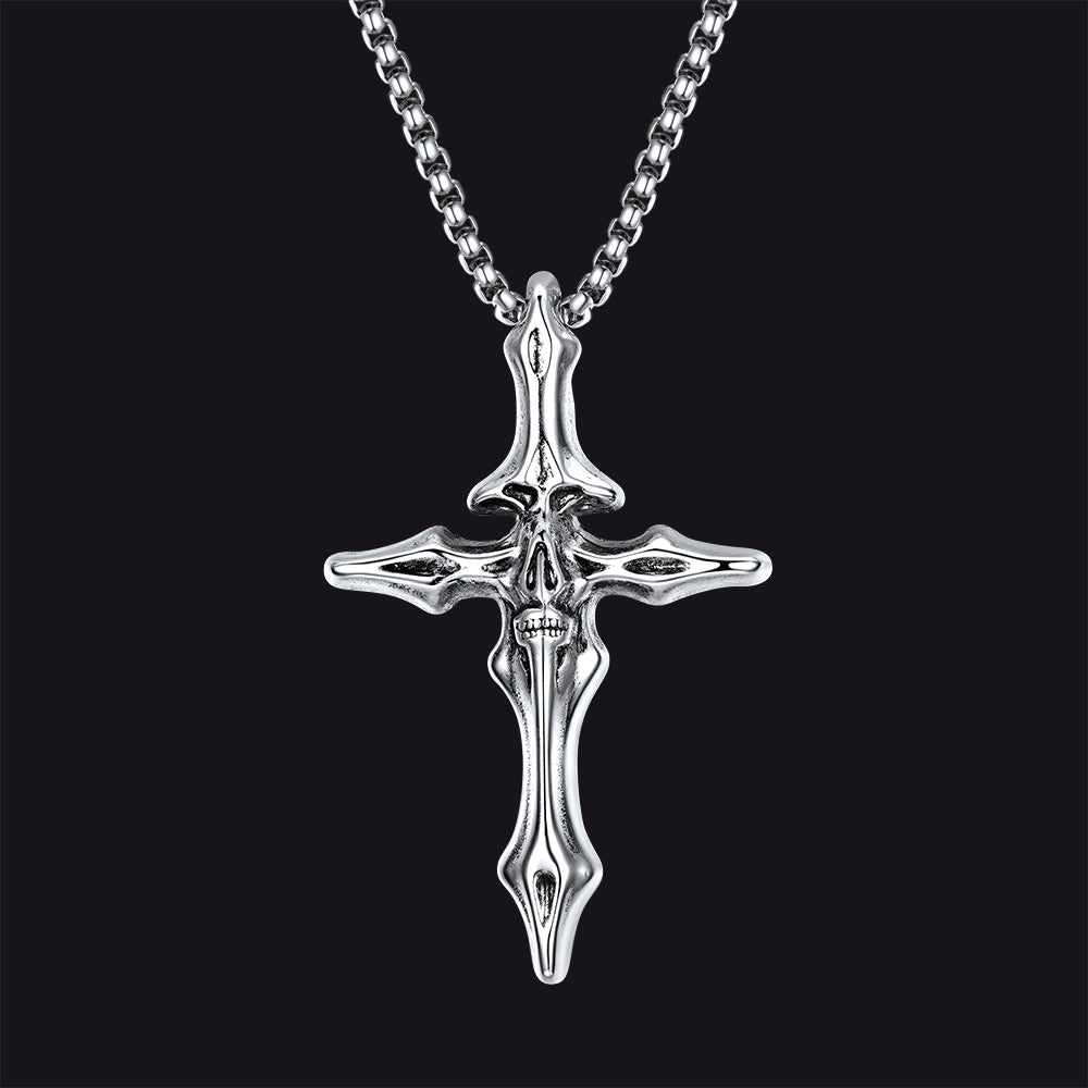Gothic Skull Crucifix Cross Pendant Necklace for Men