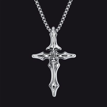 Gothic Skull Crucifix Cross Pendant Necklace for Men