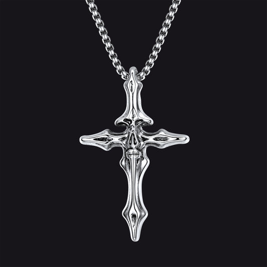 Gothic Skull Crucifix Cross Pendant Necklace for Menimg