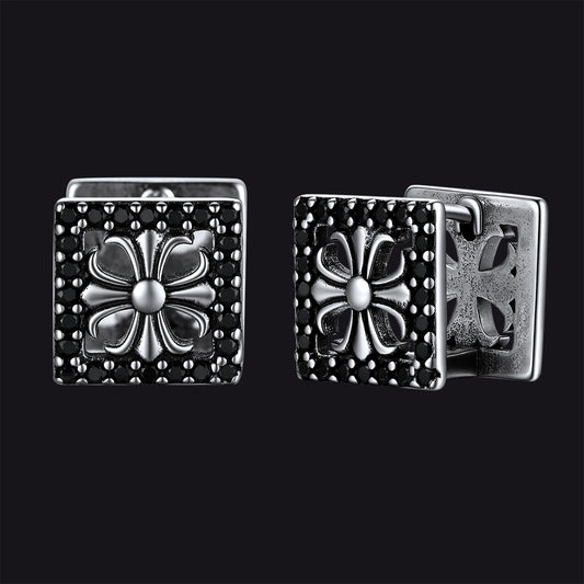 Gothic Square Earrings Punk Cross Studs with Black Zirconia img