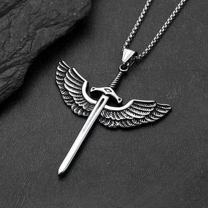 Gothic vintage amulet eagle wings sword necklace for men