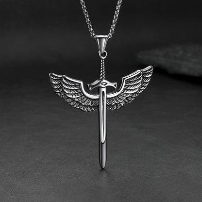 Gothic vintage amulet eagle wings sword necklace for men
