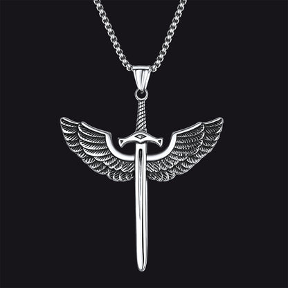 Gothic vintage amulet eagle wings sword necklace for men