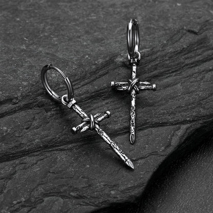 Gothic Vintage Nail Cross Drop Hoop Earrings for Men