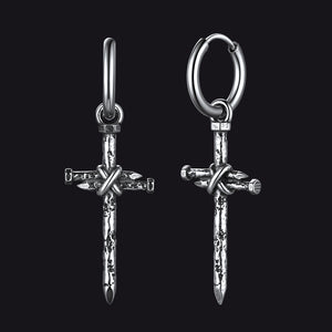 Gothic Vintage Nail Cross Drop Hoop Earrings for Men