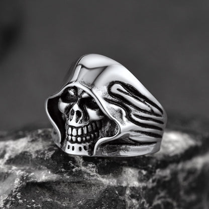 Gothic Grim Reaper Skull Ring For Men in Stainless Steel