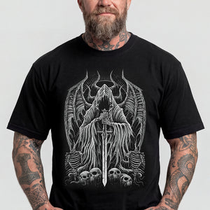 Grim Reaper Sword T-Shirt Gothic Fallen Angel Devil Graphic Tee for Men Husband
