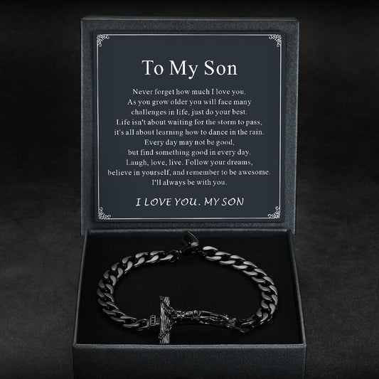 Black Christian Cross Cuban Chain Bracelet for Sonimg