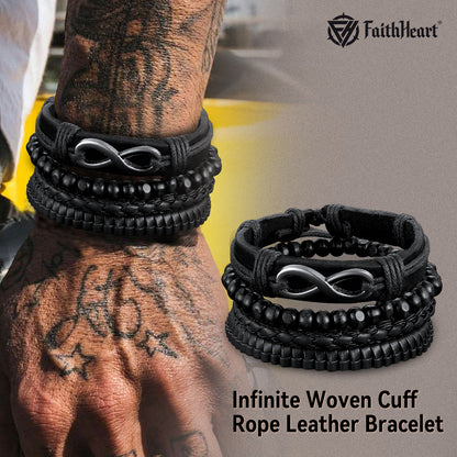 Infinite Woven Cuff Rope Leather Bracelet for Men