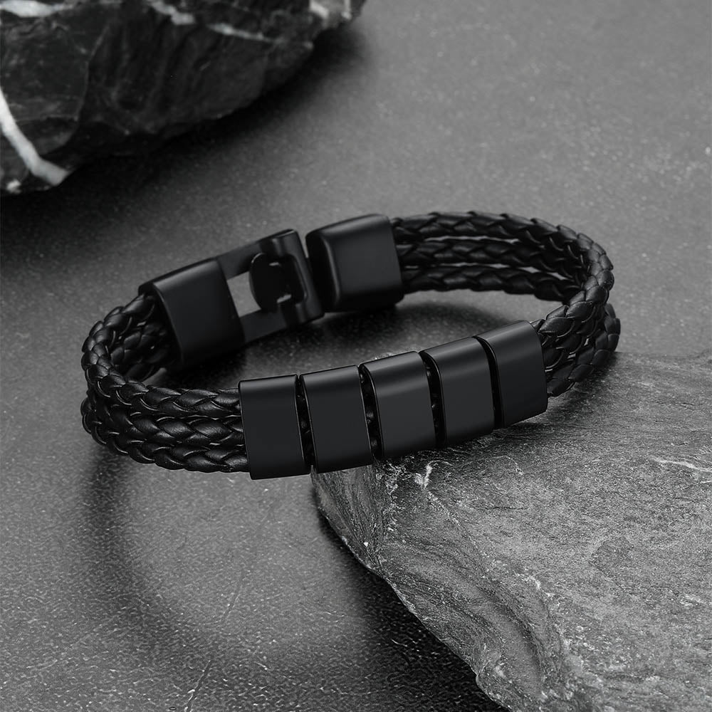 Braided Leather Bracelets with Engraved Names for Men and Women