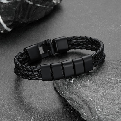 Braided Leather Bracelets with Engraved Names for Men and Women