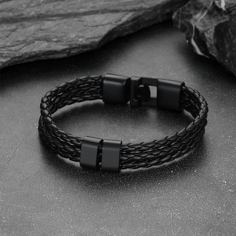 Braided Leather Bracelets with Engraved Names for Men and Women