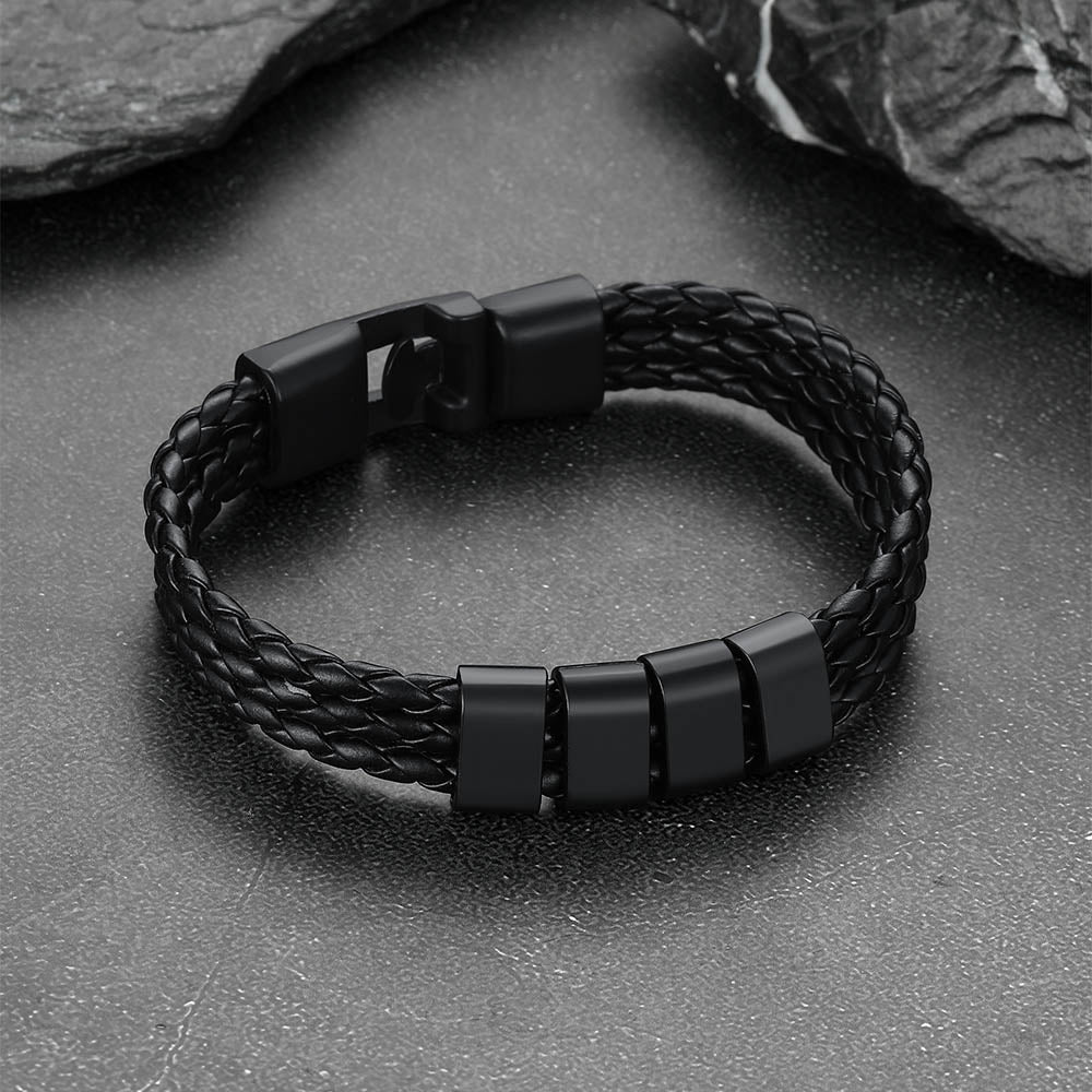 Braided Leather Bracelets with Engraved Names for Men and Women