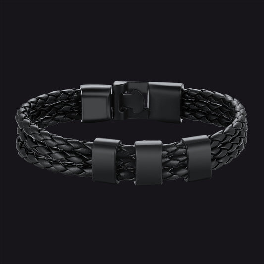 Braided Leather Bracelets with Engraved Names for Men and Women