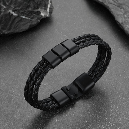 Braided Leather Bracelets with Engraved Names for Men and Women