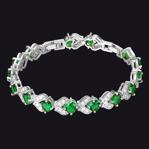 Steel / Green 9mm Diamond Cut Gem Crystal Chain Bracelet for Women with CZ
