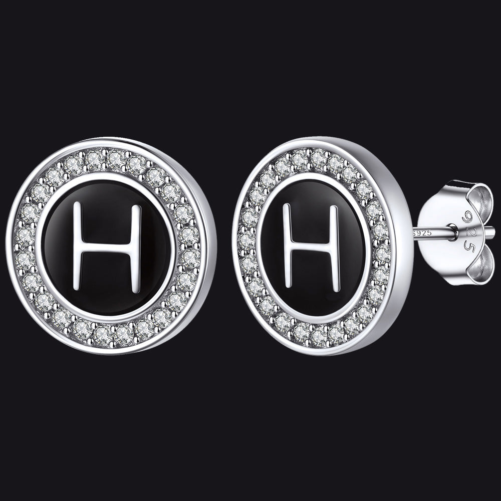 A-Z Initial Letter CZ Sterling Silver Stud Earrings FaithHeart